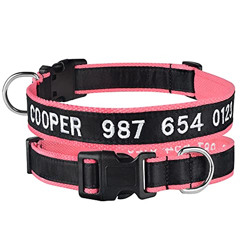 Gulunmun Nylon Hundehalsband Personalisierte Stickerei Haustier Hundemarke Benutzerdefinierte Halsbänder Verstellbare Welpen Typenschild ID Halsbänder Kleiner Großer Hund Pink-Pink_XS__ von Gulunmun