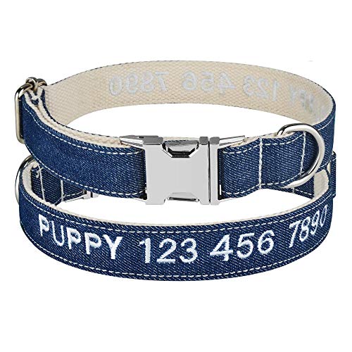 Gulunmun Nylon Jeans Stoff Bestickt einfarbig Basic Hundehalsband gepolstert personalisierte benutzerdefinierte ID-Tag einstellbar -Weiß_Padded_Collar_M_30-48cm von Gulunmun