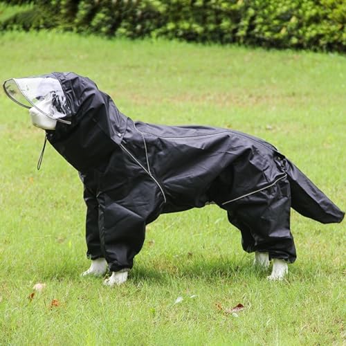 Gulunmun Outdoor-Regenmantel Für Große Hunde,Wasserdicht,Kleidung Für Große Hunde,Mantel,Kapuzenpullover,Regenjacke,Reflektierend,Mittelgroßer Poncho Für Große Hunde,Alles Inklusive,Schwarz,4XL von Gulunmun