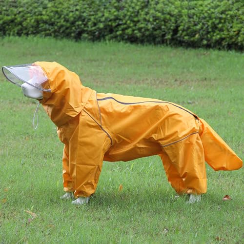 Gulunmun Outdoor-Regenmantel Für Große Hunde,Wasserdicht,Kleidung Für Große Hunde,Mantel,Kapuzenpullover,Regenjacke,Reflektierend,Mittelgroßer Poncho Für Große Hunde,Alles Inklusive,Gelb,4XL von Gulunmun