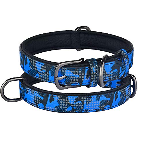 Gulunmun Personalisierte gravierte ID Name Hundehalsband Reflektierende Tarnung Nylon XS-L Benutzerdefinierte Hundehalsband ID Name Telefonnummer Tag-Blue_No-Engraving_L_36-46cm__ von Gulunmun