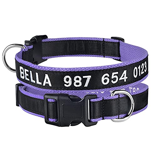 Gulunmun Personalisiertes Hundehalsband Nylon Bestickt Custom Pet Collars aus Reiner Baumwolle Verstellbares Welpen-Typenschild ID-Halsband Klein Mittel Groß-Lila_S__ von Gulunmun