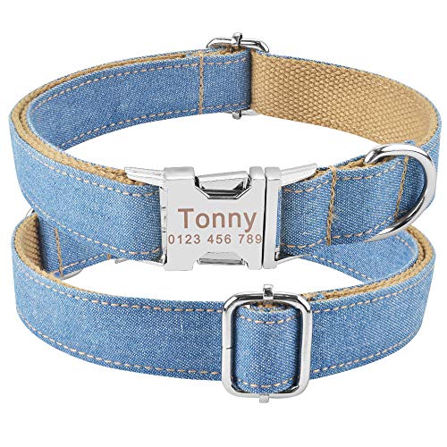 Gulunmun Personalisiertes Hundehalsband & Etikett Schwarzer Stoff Gravierter ID-Name Kleines großes Haustier-XS (21-31 cm) _ von Gulunmun