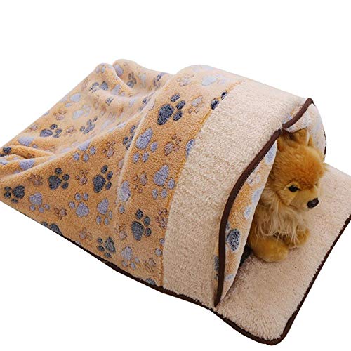 Gulunmun Petminru Herbst Winter Hund Pfote prin kleines Hundehaus Haustier Bett Sofas Warme Teddy Hund Matten Weiche Hundehütte Katze Schlafsack-Brown_60x40x27cm von Gulunmun