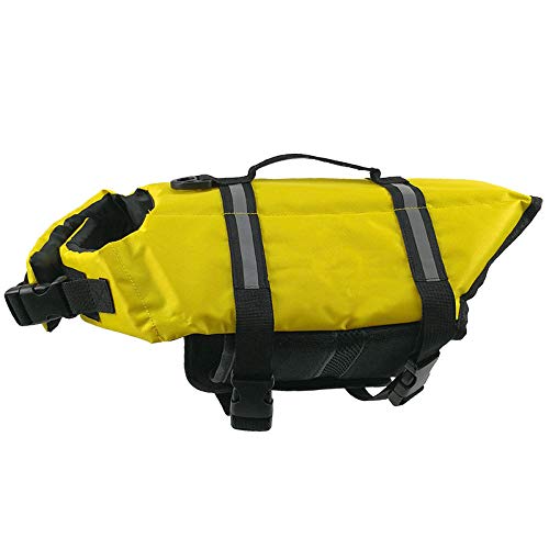 Gulunmun Sommer Hund Schwimmweste Reflektierende Sicherheit Hund Kleidung Schwimmweste Haustier Schwimmen Hund Kleidung Welpe Französische Bulldogge Chihuahua Bademode-Gelb M 9-23KG von Gulunmun