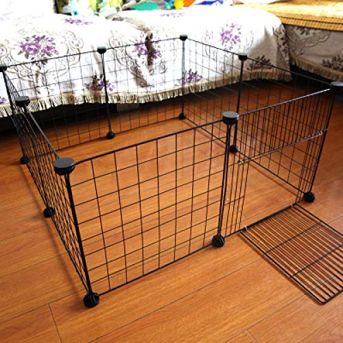 Gulunmun Tragbare DIY Haustier Laufstall Tierkiste DIY Metalldraht Zwinger Erweiterbar Haustier Zaun Bunny Cage Für Welpen Kaninchen Kleintier Pen-Black_with_Door_10_Pieces_ von Gulunmun