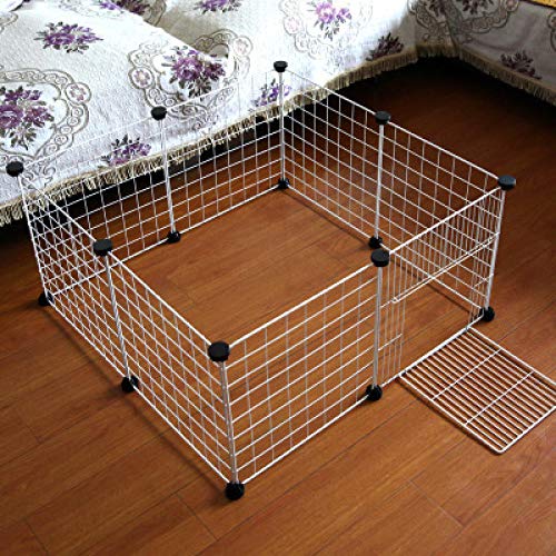 Gulunmun Tragbare DIY Haustier Laufstall Tierkiste DIY Metalldraht Zwinger Erweiterbar Haustier Zaun Bunny Cage Für Welpen Kaninchen Kleintier Pen-White_with_Door_10_Pieces_ von Gulunmun