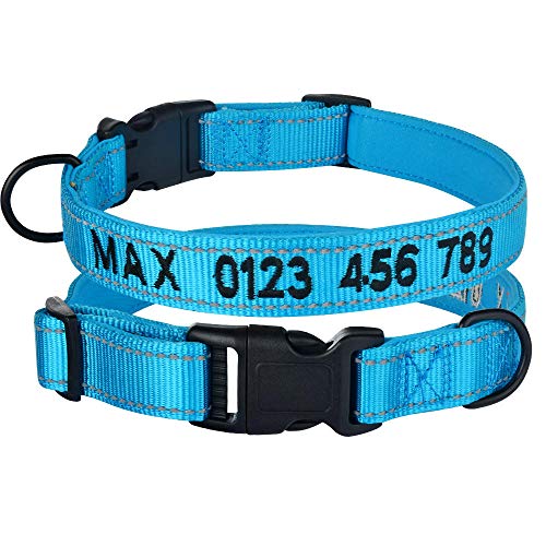 Gulunmun Verstellbares personalisiertes Besticktes Hundehalsband aus Nylon Welpen-ID-Halsbänder Reflective-Blue_S_25-35cm__ von Gulunmun