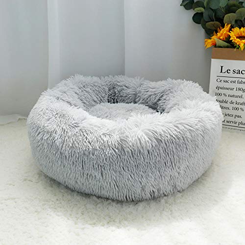 Gulunmun Warme Fleece Hund Katze Bett Runde Hundehütte Haustier Katze Haus Lange Plüsch Hunde Schlafsofa Welpe Katze Bett Matte Kissen-Light__Gray_80cm von Gulunmun