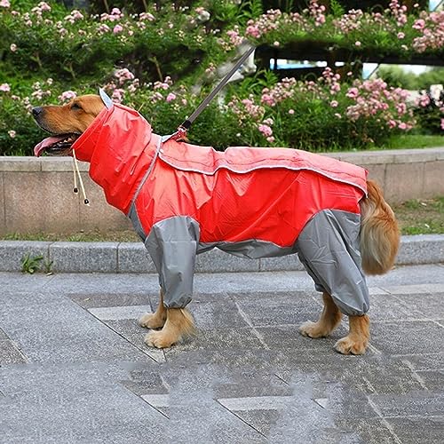 Gulunmun Wasserdichter Großer Hunderegenmantel,Große Hundekleidung,Haustiermantel,Regenjacke,Mittelgroßer Großer Hundeponcho Für Golden Retriever-Samoje-Hunde,Rot,4XL von Gulunmun