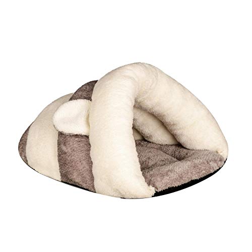 Gulunmun Winter warmes Katzenbett Weiches Plüsch Katzennesthaus Niedliche Schlafsackmatte für Katzen Welpenhöhle Zwinger Haustierbedarf-Brown_beige_M_51x37x32cm von Gulunmun