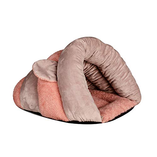 Gulunmun Winter warmes Katzenbett Weiches Plüsch Katzennesthaus Niedliche Schlafsackmatte für Katzen Welpenhöhle Zwinger Haustierbedarf-Brown_pink_M_51x37x32cm von Gulunmun