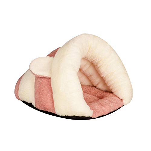 Gulunmun Winter warmes Katzenbett Weiches Plüsch Katzennesthaus Niedliche Schlafsackmatte für Katzen Welpenhöhle Zwinger Haustierbedarf-Pink_White_M_51x37x32cm von Gulunmun