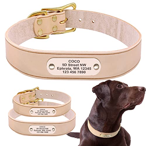 Haustierhalsband Leder Personalisierte Hundehalsband Angepasste Hundemarke Halsbänder Eingravierter Name und Telefonnummer Halsband, M von Gulunmun