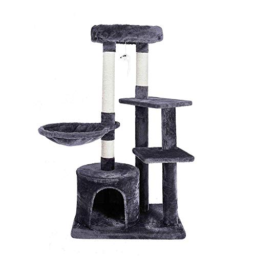 Katzen Kratzbrett Post Pads Baum Klettergerüst mit Wiege Katzen Turm Pet Toy Verstärkte Säulen Höhe 106cm-White_L_United_Kingdom von Gulunmun