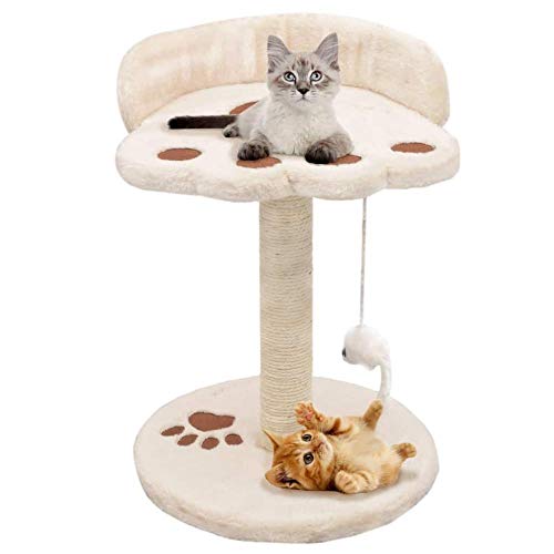 Kratzbaum Grosse Katzen 40 cm Kratzbaum In Beige Und Braun Mit Sisal-Kratzbaum Mit Hängender Spielzeugmaus Und Ruheplattform Katzenkratzer Für Katzen von Gulunmun