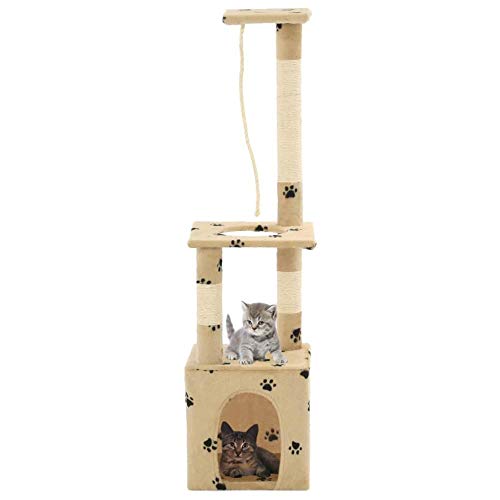 Kratzbaum Grosse Katzen Kletterbaum Stabiler 109 Cm Kratzbaum Mit Sisal -Kratzbäumen Kratzbäume Mehrebenen-Katzenspielzentrum Voll Funktionsfähig Einfach Zusammenzubauen House-Beige_Paw_Print von Gulunmun