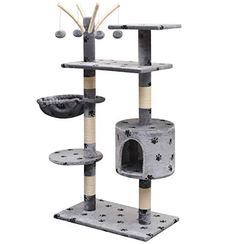 Kratzbaum Grosse Katzen Kletterbaum Stabiler 125 Cm Kratzbaum Mit Sisal-Kratzbäumen Kratzbäume Multi-Level-Spielcenter Voll Funktionsfähiges Katzen-Fitnessstudio Für Multi-Katzen-Paw_Prints_Gre von Gulunmun