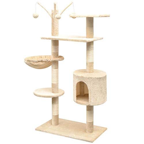 Kratzbaum Grosse Katzen Kletterbaum Stabiler 125 cm Kratzbaum Mit Sisal-Kratzbäumen Kratzbäume Multi-Level-Spielcenter Voll Funktionsfähiges Katzen-Fitnessstudio Für Multi-Katzen-Beige_L__ von Gulunmun