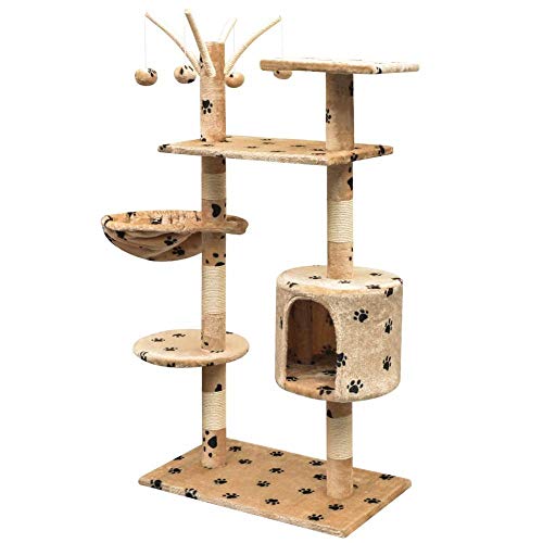 Kratzbaum Grosse Katzen Kletterbaum Stabiler 125 cm Kratzbaum Mit Sisal-Kratzbäumen Kratzbäume Multi-Level-Spielcenter Voll Funktionsfähiges Katzen-Fitnessstudio Für Multi-Katzen-Paw_Prints_Bei von Gulunmun