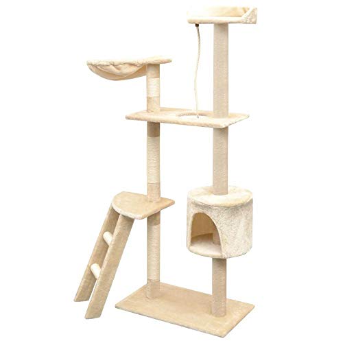 Kratzbaum Grosse Katzen Kletterbaum Stabiler 150 cm Kratzbaum Mit Kratzbäumen Aus Sisal Kratzbaum Kratzbäume Kratzbäume Cat Gym Play Center Für Multi-Katzen-Beige_L__ von Gulunmun