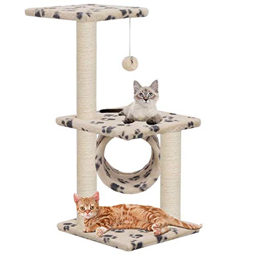 Kratzbaum Grosse Katzen Kletterbaum Stabiler 65 Cm Kratzbaum Mit Sisal-Kratzbäumen Kratzbäume Multi-Level-Spielcenter Voll Funktionsfähiges Katzen-Fitnessstudio Für Multi-Katzen-Beige_Paw_Print von Gulunmun