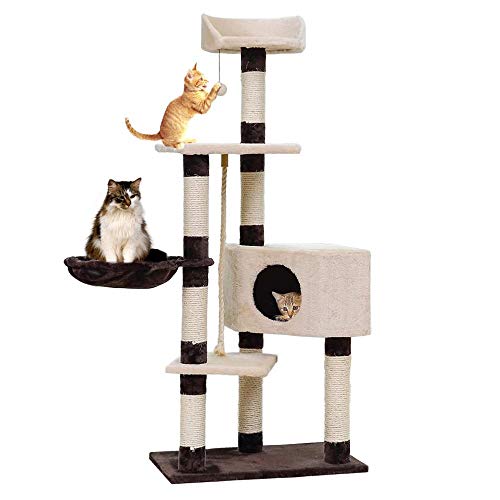 Kratzbaum Grosse Katzen Kletterbaum Stabiler H110Cm Katzenspielzeug Kätzchen Haus Kratzbaum Holz Klettern Kratzbaum Pet Home Katze Luxus Springrahmen Furniture-Wj0232_M__ von Gulunmun