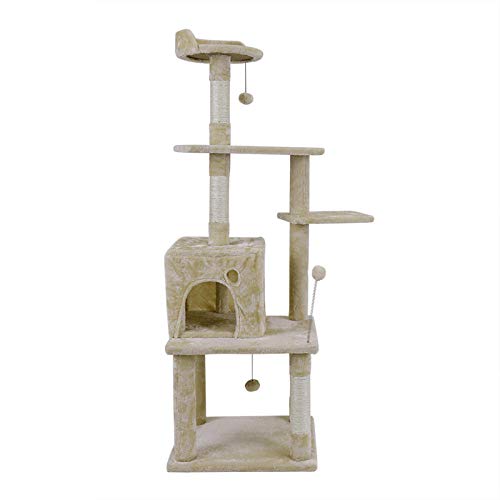 Kratzbaum Grosse Katzen Kletterbaum Stabiler H145Cm Katze Möbel Spielzeug Katze Spielhaus Sisal Kratzbaum Kätzchen Katze Springrahmen Kratzbaum Turm Condo-Beige_L__ von Gulunmun