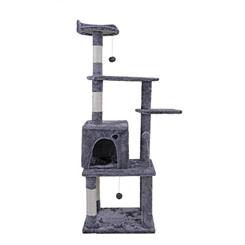 Kratzbaum Grosse Katzen Kletterbaum Stabiler H145Cm Katze Möbel Spielzeug Katze Spielhaus Sisal Kratzbaum Kätzchen Katze Springrahmen Kratzbaum Turm Condo-Gray_L__ von Gulunmun