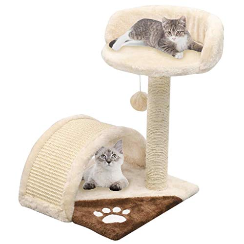 Kratzbaum Grosse Katzen Kratzbaum Mit Sisal Kratzbaum 40 cm Beige Und Braun Cat Climbeer Frame 3 Floors EIN Hängender Ball Spielzeug Entertain Relax Viewing von Gulunmun