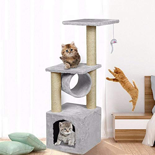 Kratzbaum Grosse Katzen Neue Komfortable Katze S Baum 90 cm Haustier Kratzbaum Kätzchen Kletterpfosten Sisal Spielen Spielzeug Klettergerüst Haustier Möbel Beige von Gulunmun