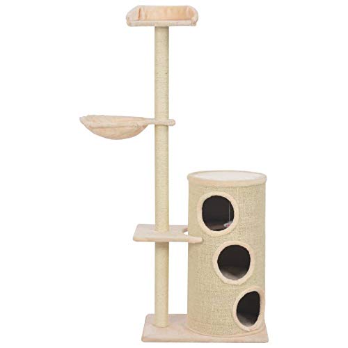 Kratzbaum mit Sisal -Kratzbäumen Grau 148 cm Kratzbäume Multi-Level-Play Center Voll funktionsfähig Beige-Beige_L__ von Gulunmun