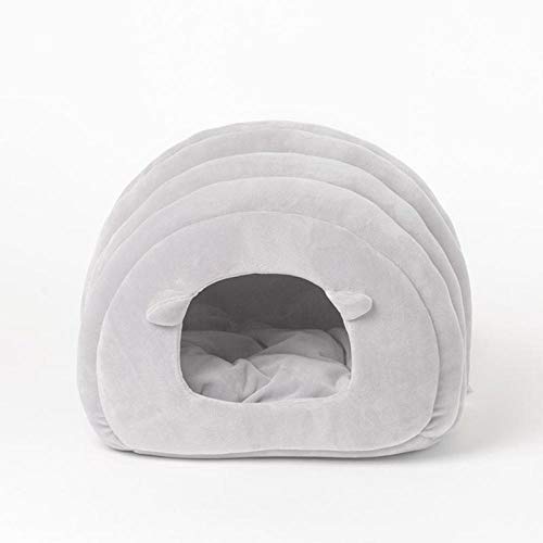 Nettes Haus für Katze Winter warme Welpe Haustier liefert Katzenschlafsack Weiche Matte Grau Schöne Cartoon Schaf Ohr Katze Nest-Grau_38x42x33cm__ von Gulunmun