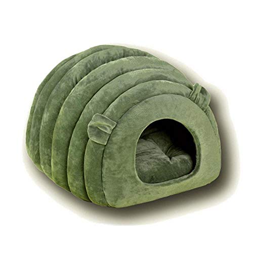 Nettes Haus für Katze Winter warme Welpe Haustier liefert Katzenschlafsack Weiche Matte Grau Schöne Cartoon Schaf Ohr Katze Nest-Grün_38x42x33cm__ von Gulunmun