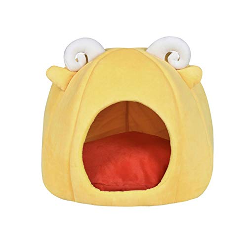 Neue Nette Faltbare Winter Pet House & Bed Hund Katze Weiche Oxford Tuch und Kurze plüsch Zwinger Matte Pad Warme Welpen Kissen Korb-Yellow_M__ von Gulunmun