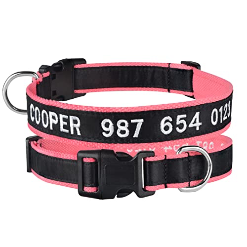 Nylon-Hundehalsbänder Personalisierte Haustier-Erkennungsmarke Halsband Verstellbare Welpen-Namensschild-ID-Halsbänder Kleiner Großer Hund Pink,Pink,S von Gulunmun