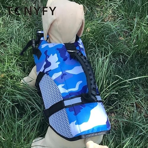 Outdoor Haustier Hund Schwimmweste Sicherheitskleidung Sommer Haustier Schwimmweste Verstellbarer Erhalter Mit Rettungsgriff Heimtierbedarf,Blau,M von Gulunmun