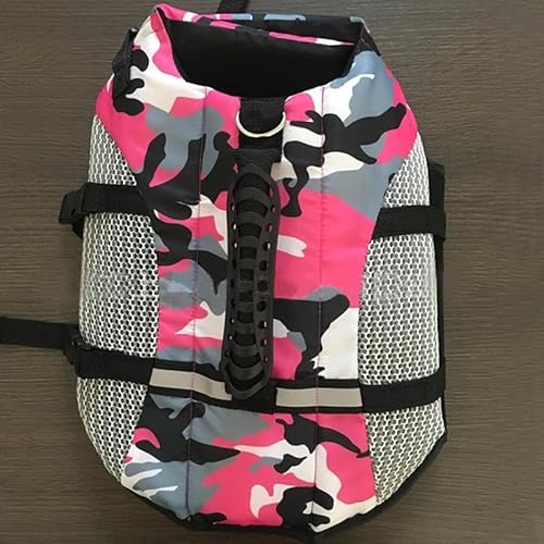 Outdoor Haustier Hund Schwimmweste Sicherheitskleidung Sommer Haustier Schwimmweste Verstellbarer Erhalter Mit Rettungsgriff Heimtierbedarf,Rosa,L von Gulunmun