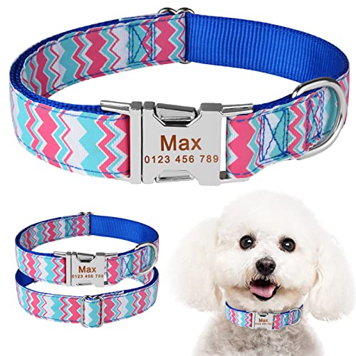 Personalisierte Hundehalsband Stoff ID Namensschild Schnalle Custom Graviert Welpe SML,S 27-40cm von Gulunmun