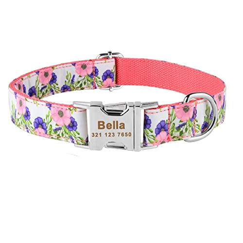 Personalisierte individuell gravierte Namensschild Hundehalsband verstellbares Nylon Plaid Unisex Hundehalsband kleines großes Produkt Hundehalsbänder,rosa,M von Gulunmun