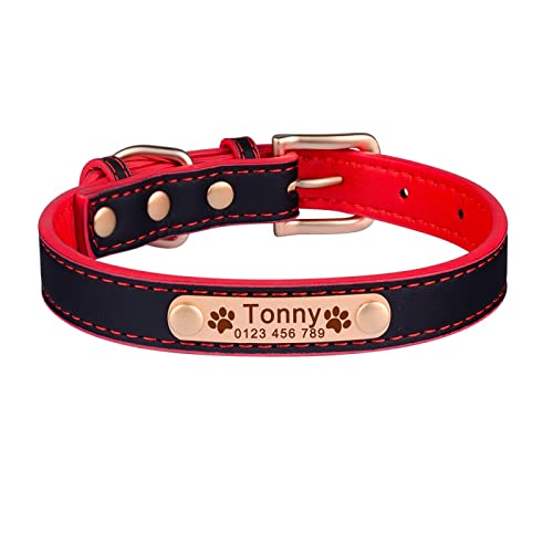 Personalisiertes Hundehalsband, verstellbar, weiches Leder, Unisex-Hundehalsband, benutzerdefiniertes Namensschild, Welpe, klein, groß, graviertes Hundehalsband, schwarz-goldenes Etikett, L von Gulunmun