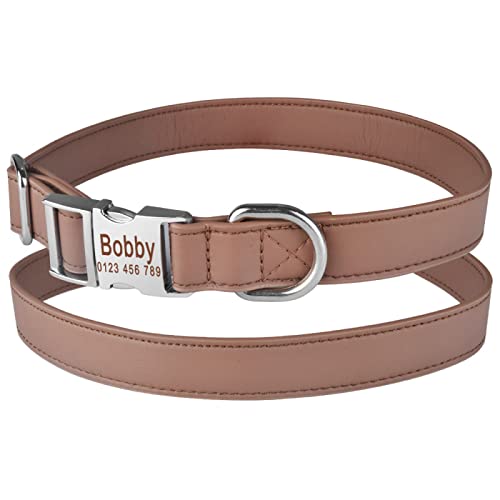 Personalisiertes Hundehalsband mit individuell graviertem Welpen-ID-Namensschild-Schnalle Graues Halsband SL,Braun,L 35-56cm von Gulunmun