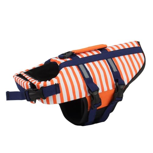 Streifen Schwimmweste Für Hunde,Badeanzug,Schwimmweste,Sommer,Reflektierend,Für Welpen,Schwimmmantel,Schwimmkleidung,Haustierweste,Orange,S von Gulunmun