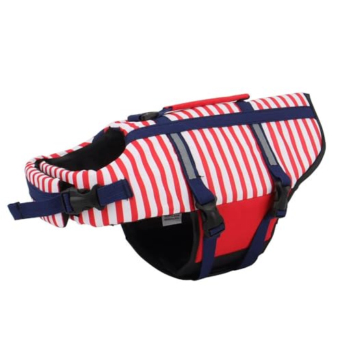 Streifen Schwimmweste Für Hunde,Badeanzug,Schwimmweste,Sommer,Reflektierend,Für Welpen,Schwimmmantel,Schwimmkleidung,Haustierweste,Rot,XL von Gulunmun