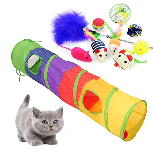 Tunnel Für Katzen Kleintierspielzeug Bunte Katze Spielzeug Pet Kit Faltbare Tunnel 4 Löcher Spielrohre Bälle Feder Mäuse Form Pet Kitten Cat Interactive Supplies @ Tunnel-10Pcs, L von Gulunmun