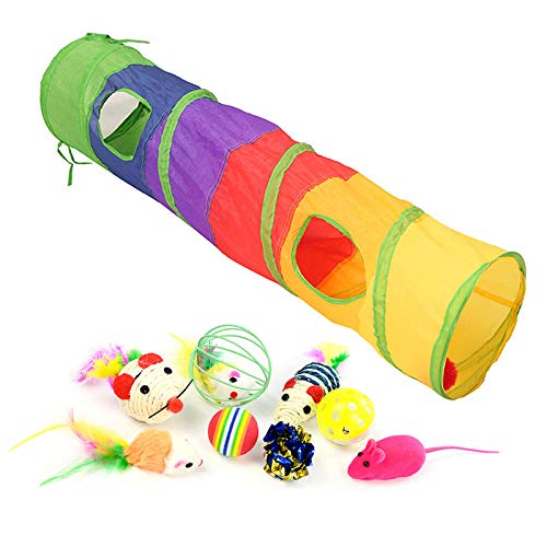 Tunnel Für Katzen Kleintierspielzeug Bunte Katze Spielzeug Pet Kit Faltbare Tunnel 4 Löcher Spielrohre Bälle Feder Mäuse Form Pet Kitten Cat Interactive Supplies @ Tunnel-9Pcs, L von Gulunmun