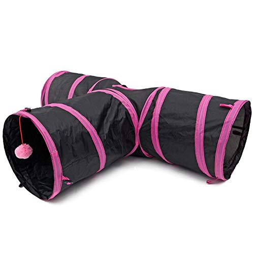 Tunnel Für Katzen Kleintierspielzeug Katze Tunnel Faltbare Spezielle Design Y Form 3 Löcher Pet Play Spielzeug Für Kitten Puppy Rabbit Hohe Qualität Mit Ball 2 Farben Pet Toy @ Rosa, Eine, Größ von Gulunmun