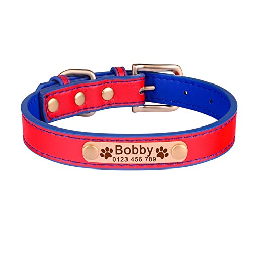 Verstellbares Hundehalsband aus weichem Leder, Unisex, personalisiertes, graviertes Etikett, Hundehalsband, benutzerdefinierter Name, Welpe, Kleiner, großer Hund, Katze, Halsband von Gulunmun