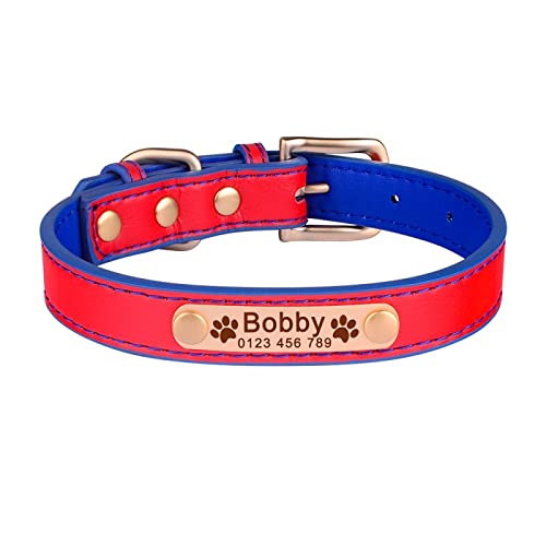 Verstellbares Leder Personalisiertes Hundehalsband Hundezubehör Benutzerdefiniertes Hundehalsband Graviertes Unisex-Kätzchen-Welpen-Kleintiermarken-Katzenhalsband,rot-goldenes Etikett,XS von Gulunmun