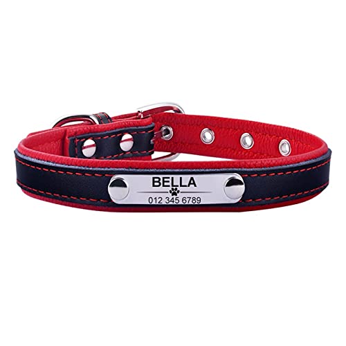 Verstellbares Leder Personalisiertes Hundehalsband Weiches Leder Unisex Katzenhalsband Benutzerdefiniertes Namensschild Welpe Kleines Großes Hundehalsband,rot-silbriges Etikett,S von Gulunmun